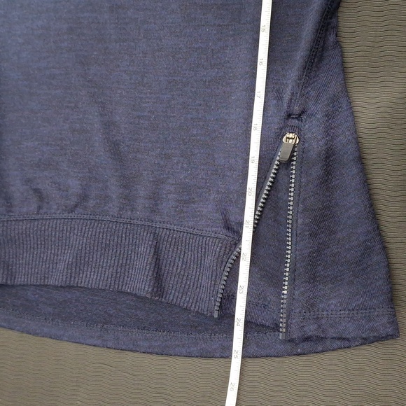 ACTIVE LIFE Navy Heathered Crew Neck Sweater with Side Zipper Details on Hem - Picture 8 of 9